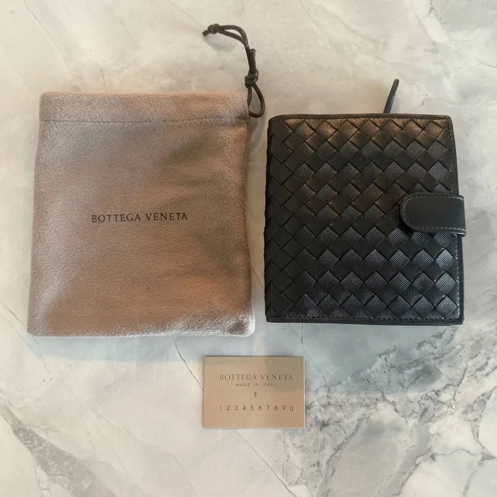 Bottega Veneta Black Intrecciato Wallet, Snap Closure, New
